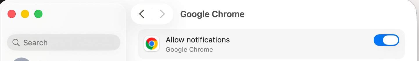 macOS System Settings showing the notification toggle for a browser, which can silently suppress all push notifications